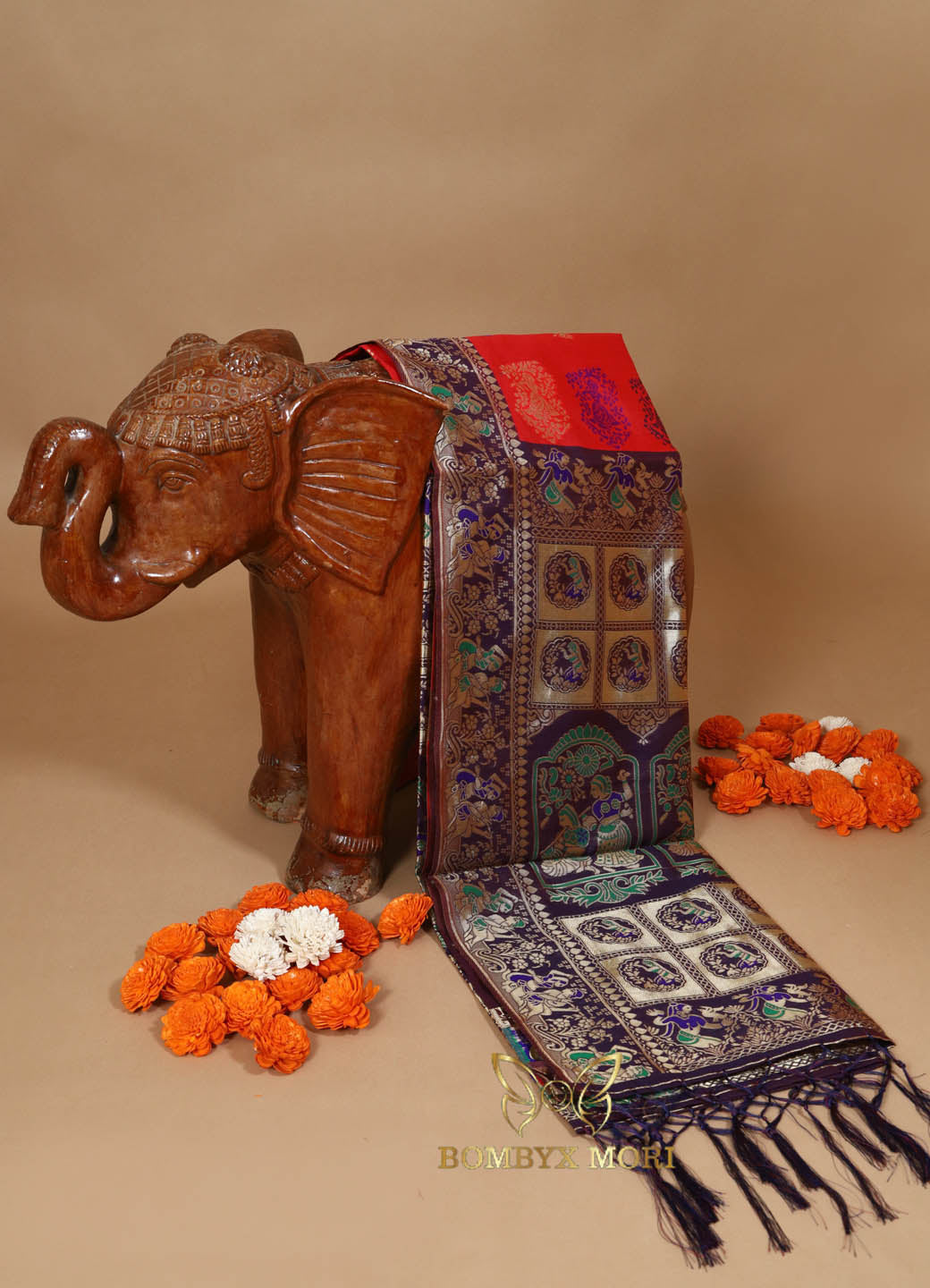 Red and violet Baluchari saree