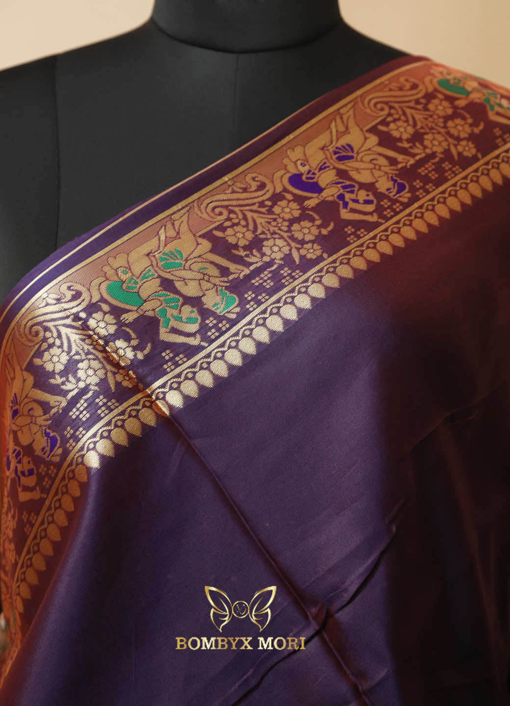 Red and violet Baluchari saree