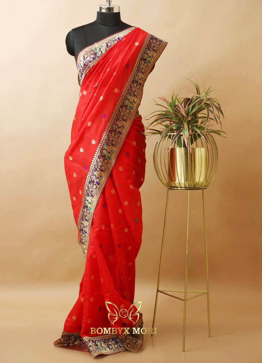 Red and violet Baluchari saree