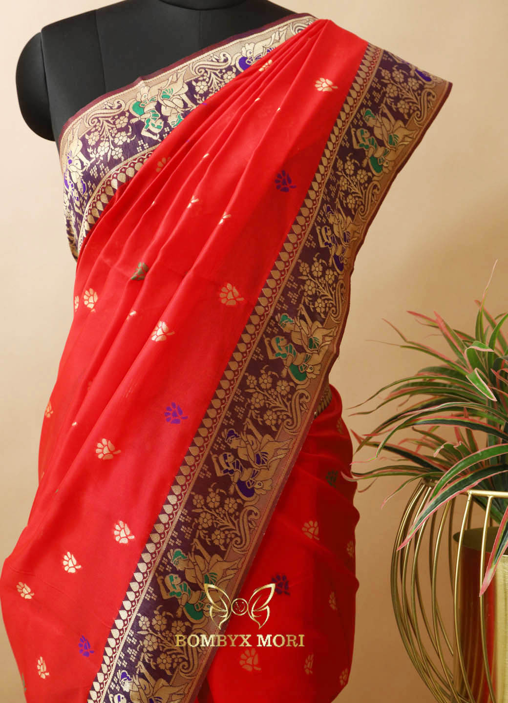 Red and violet Baluchari saree