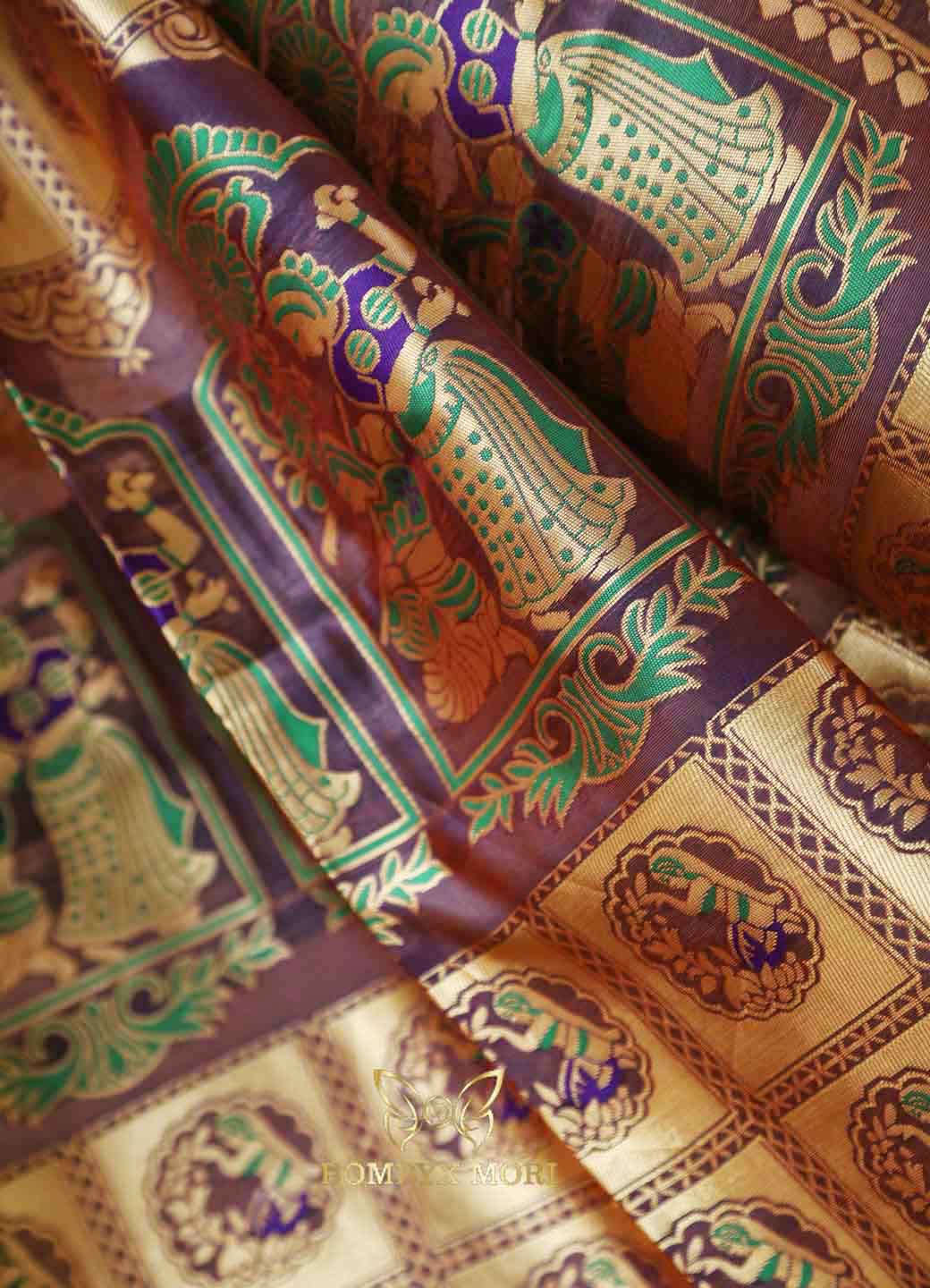 Red and violet Baluchari saree