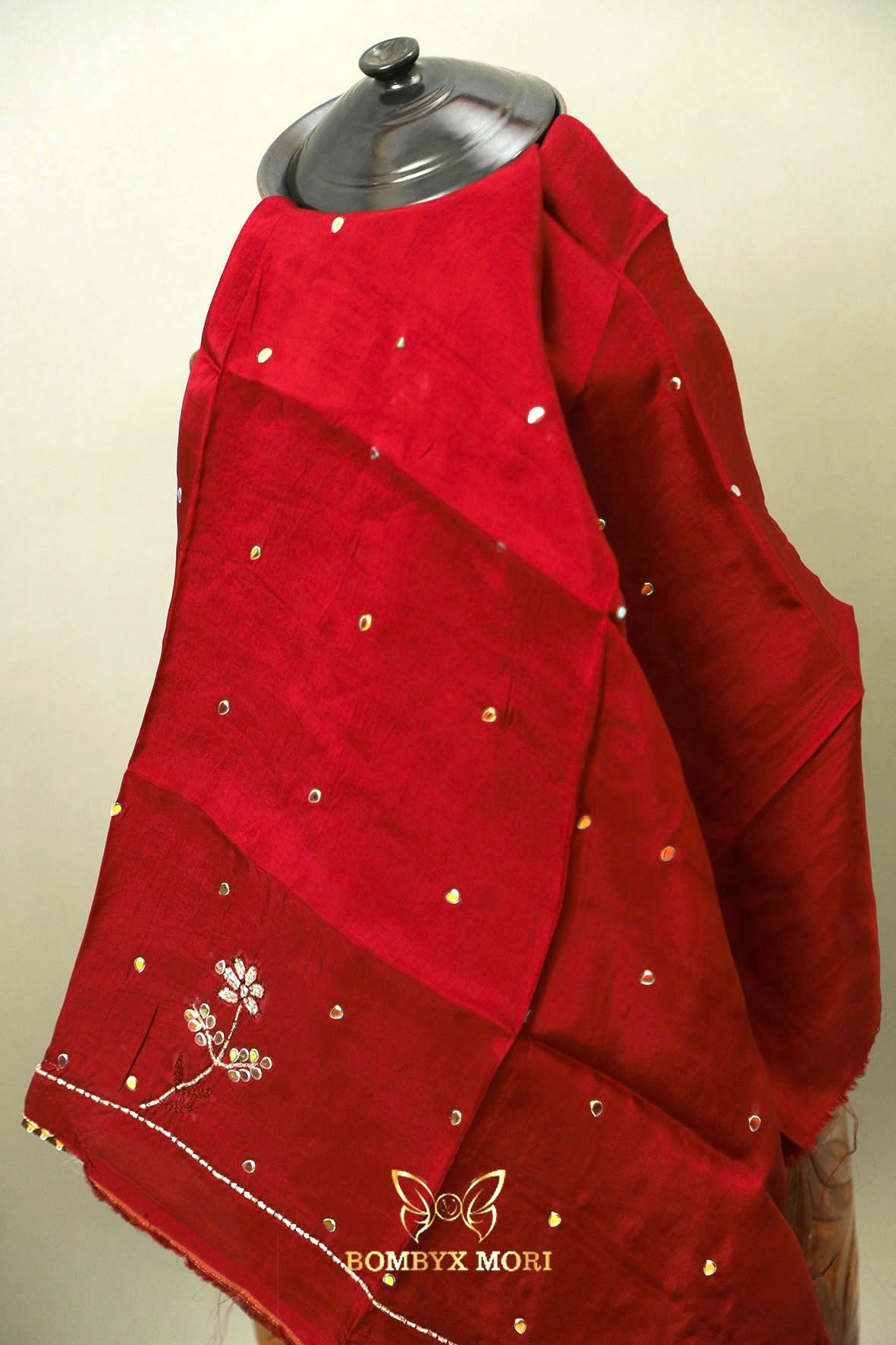 Rose Gold and Maroon Tie-Dye Rajwada saree