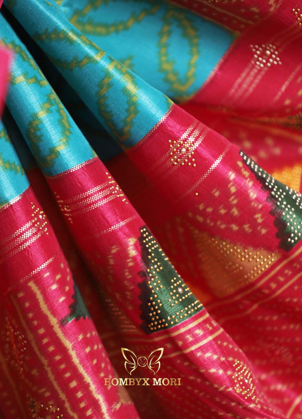 Blossoms Blue Silk Patola Saree