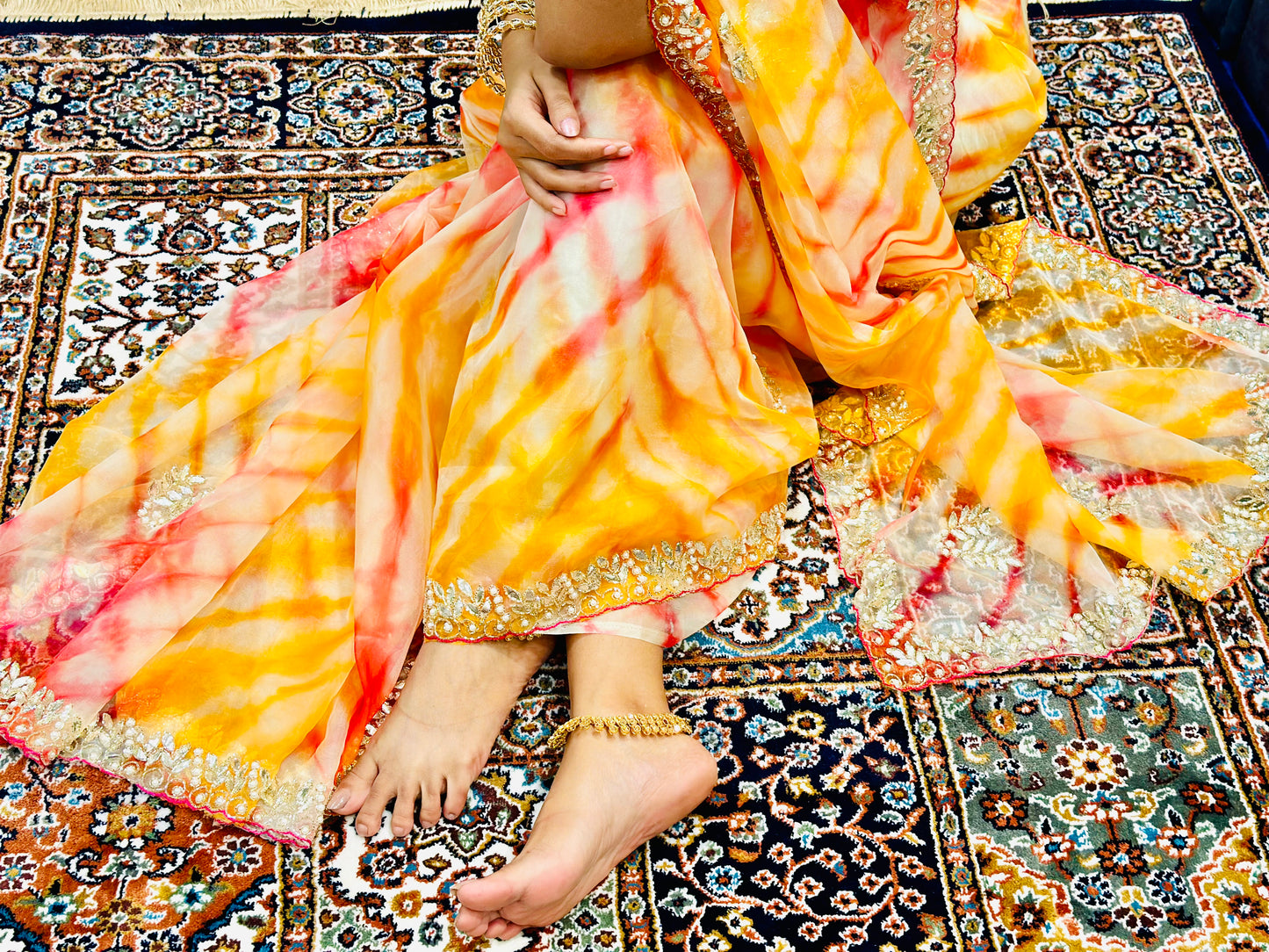 Pink Orange Tie Dye Saree