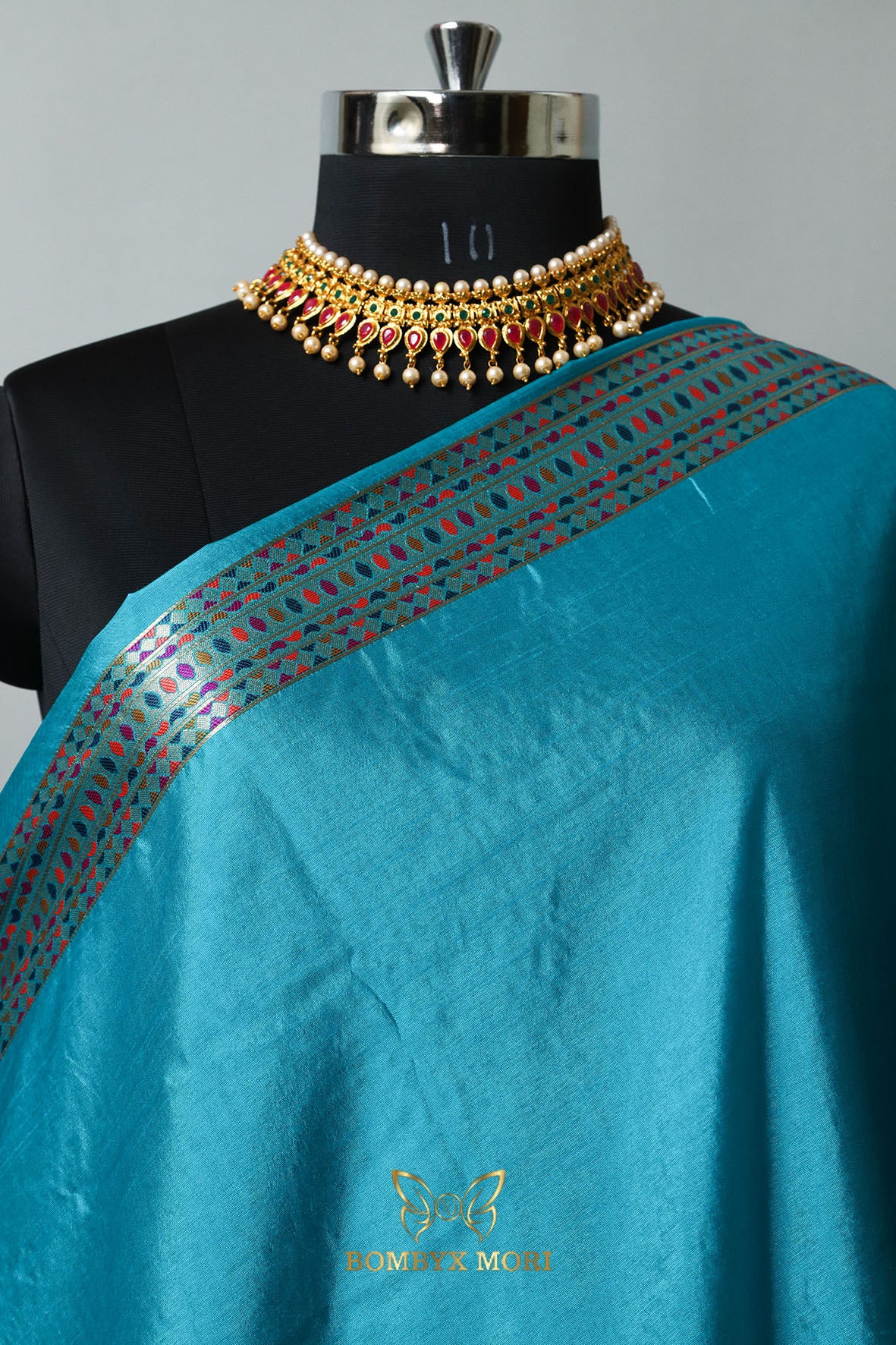 Mithila blue Madhubani silk saree