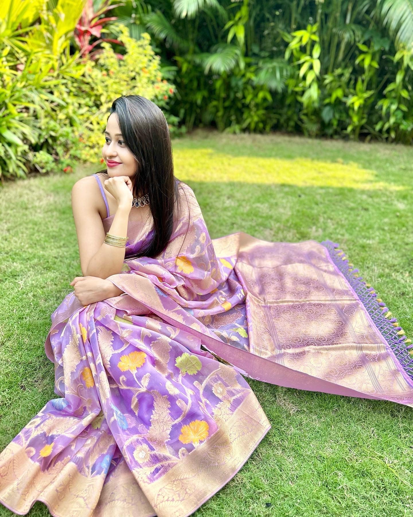 Floral Purple Organza Saree