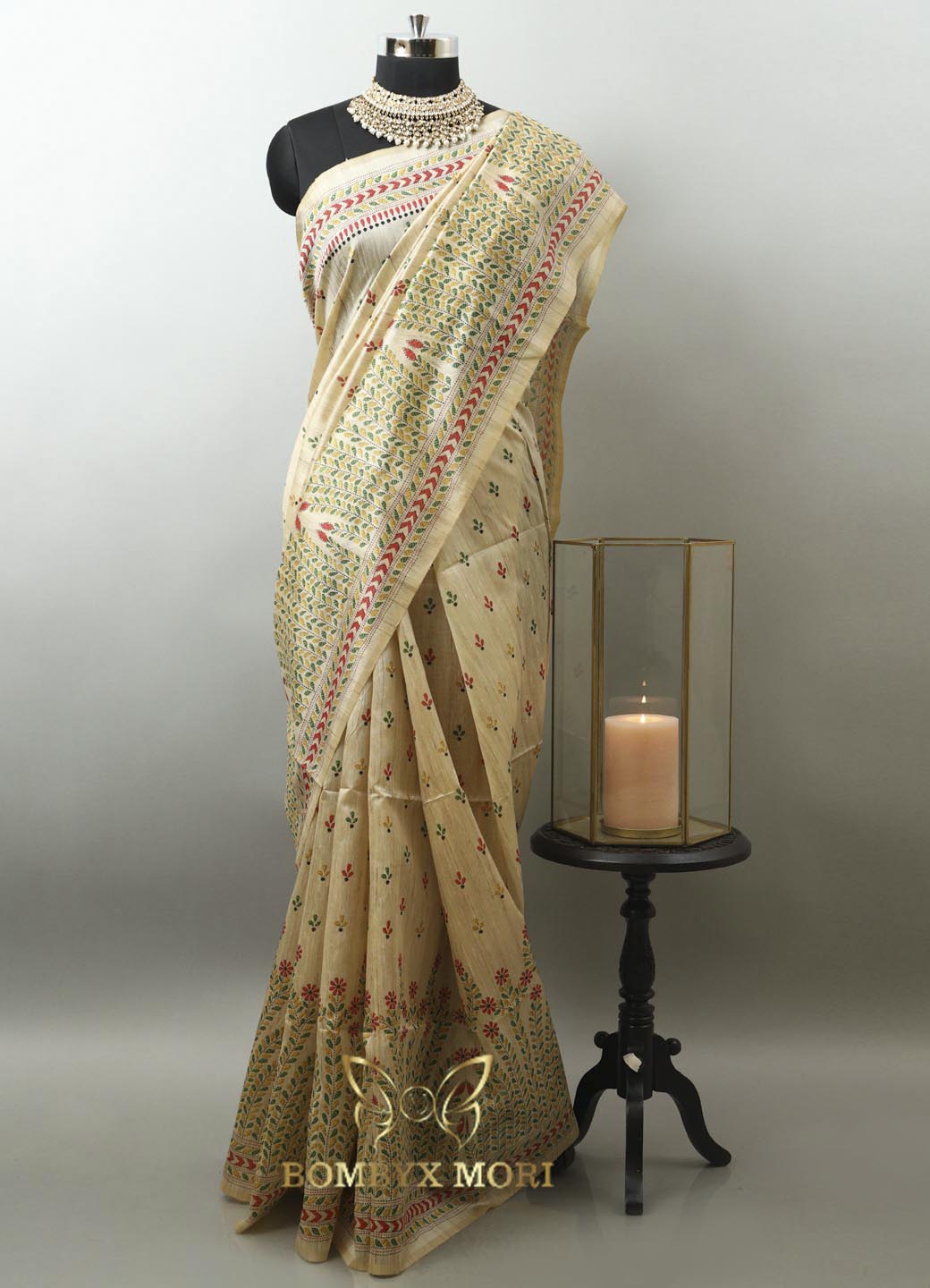 Beige Handloom Tussar Fabric Saree