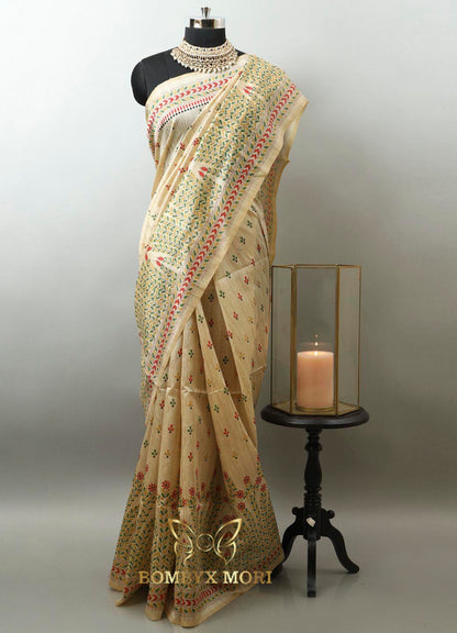 Beige Handloom Tussar Fabric Saree