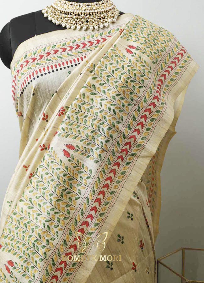 Beige Handloom Tussar Fabric Saree