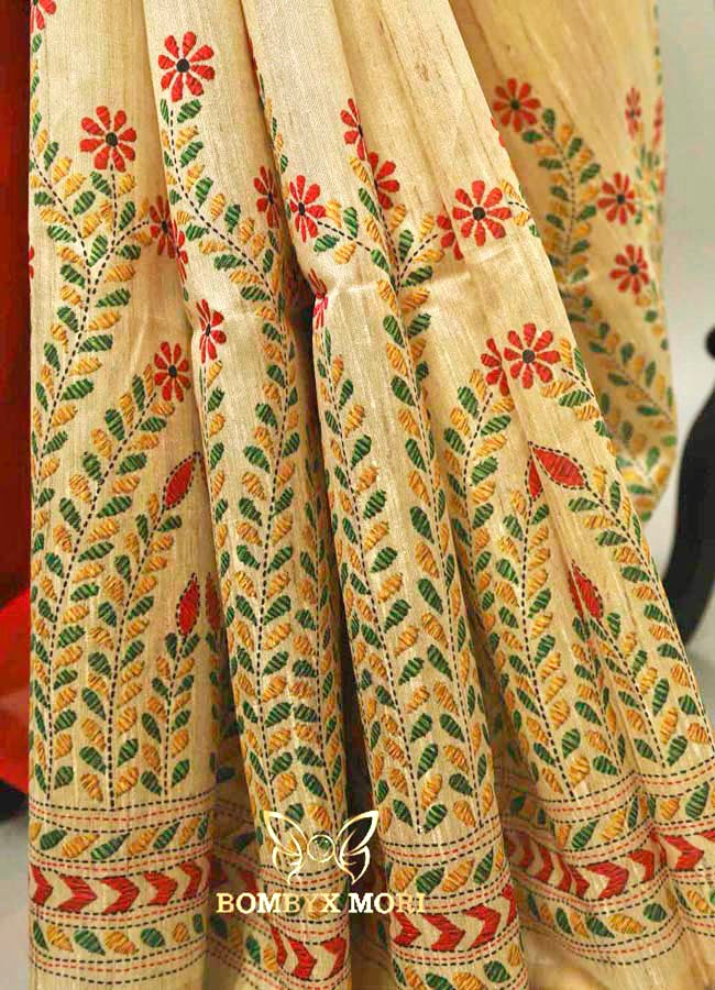 Beige Handloom Tussar Fabric Saree