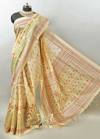 Beige Handloom Tussar Fabric Saree