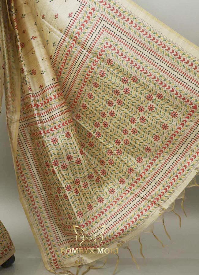 Beige Handloom Tussar Fabric Saree