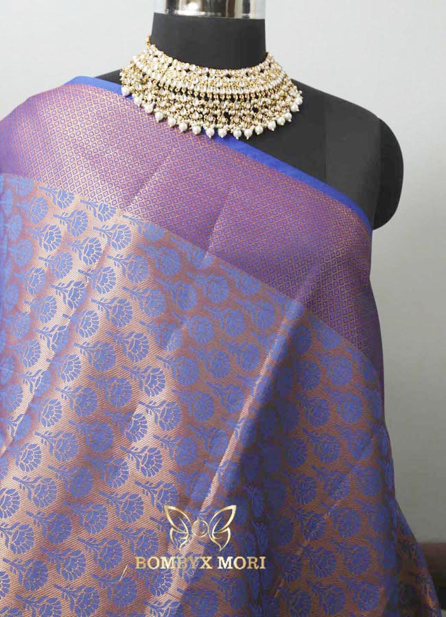 Pistachio Green and Neon Blue Bombyx Banarasi saree