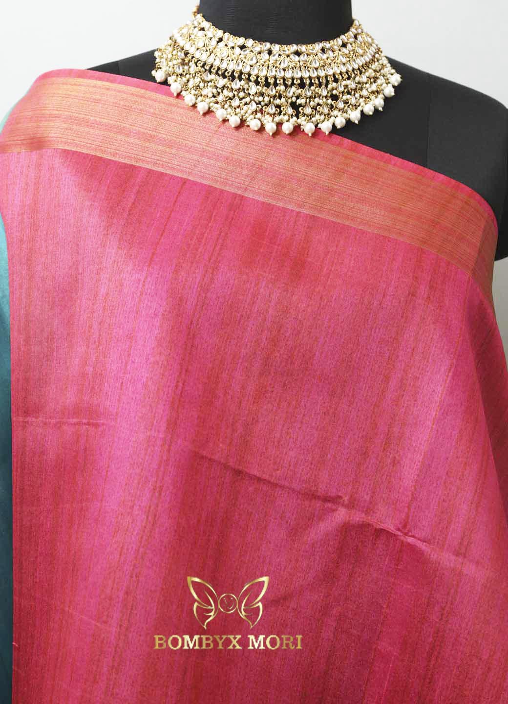 Teal and Hot Pink Bhagalpuri Saree