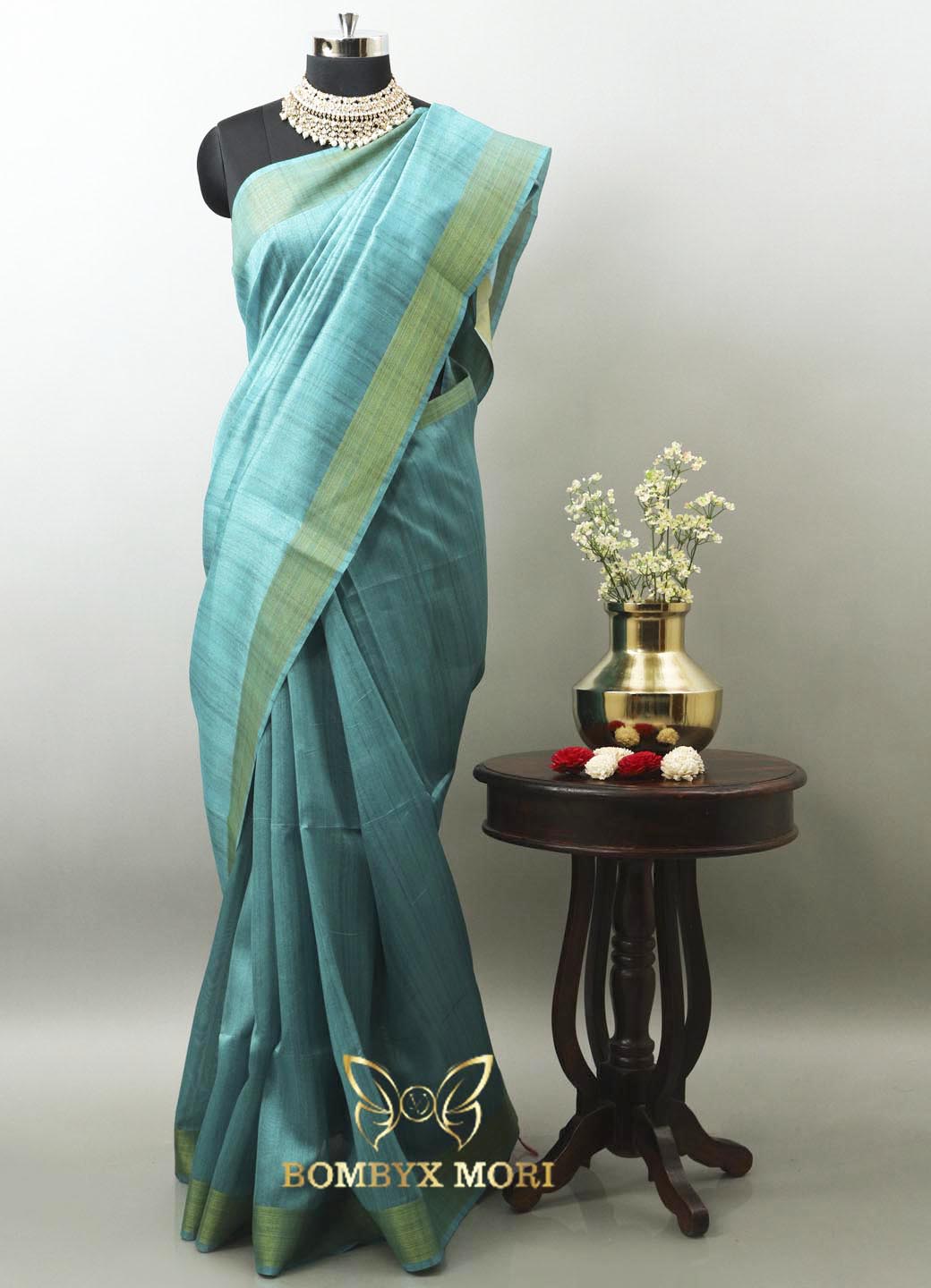 Teal and Hot Pink Bhagalpuri Saree