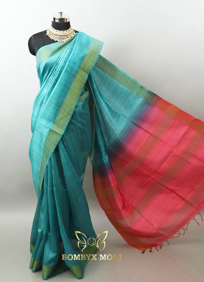 Teal and Hot Pink Bhagalpuri Saree