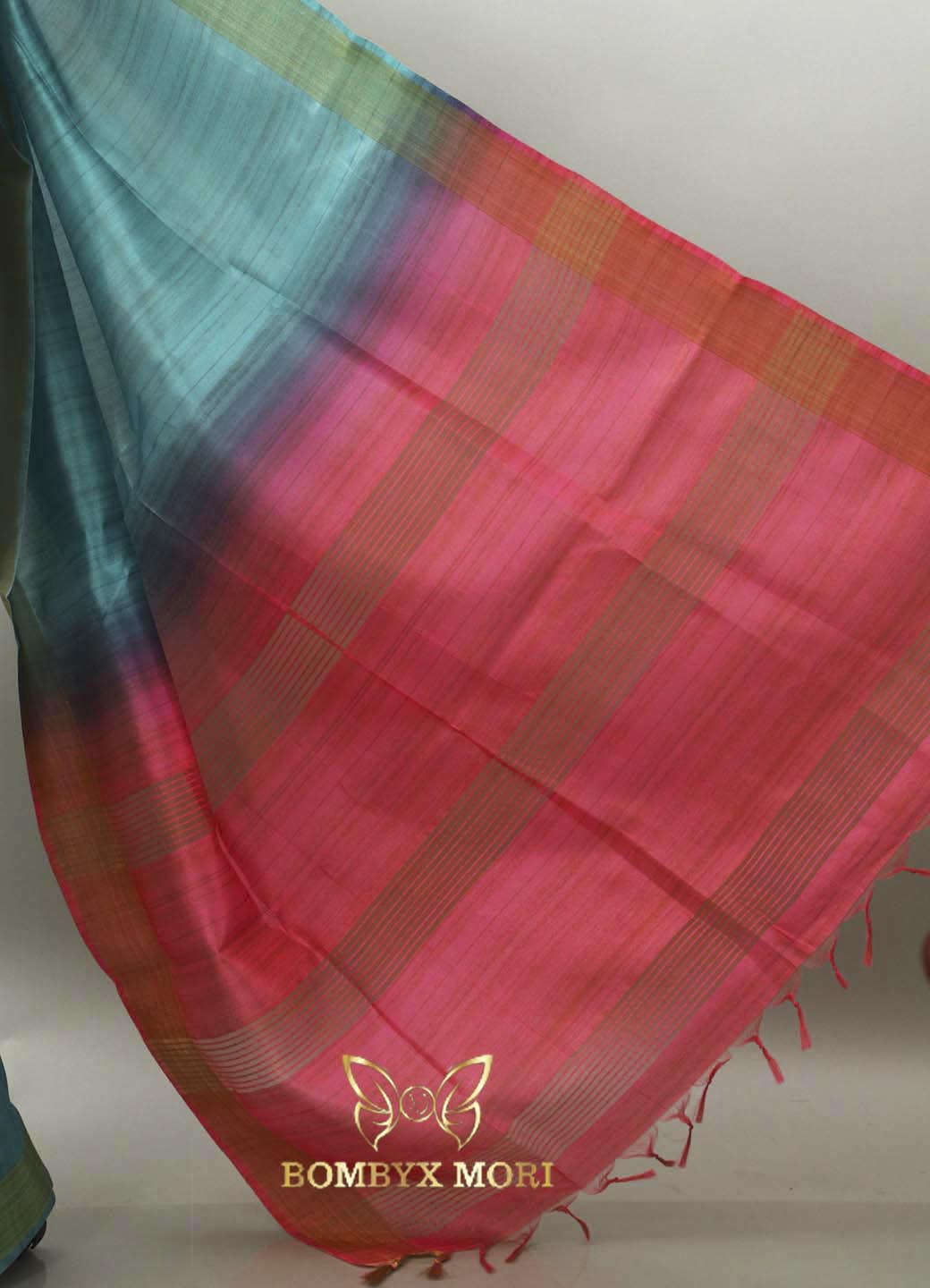 Teal and Hot Pink Bhagalpuri Saree