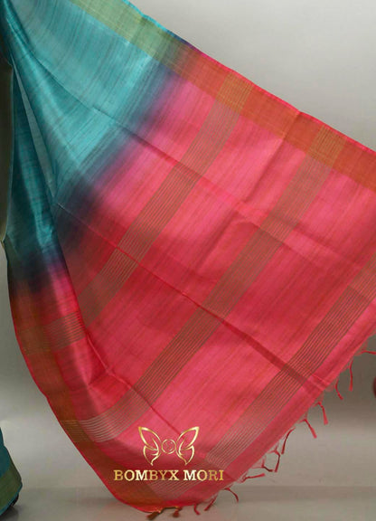 Teal and Hot Pink Bhagalpuri Saree