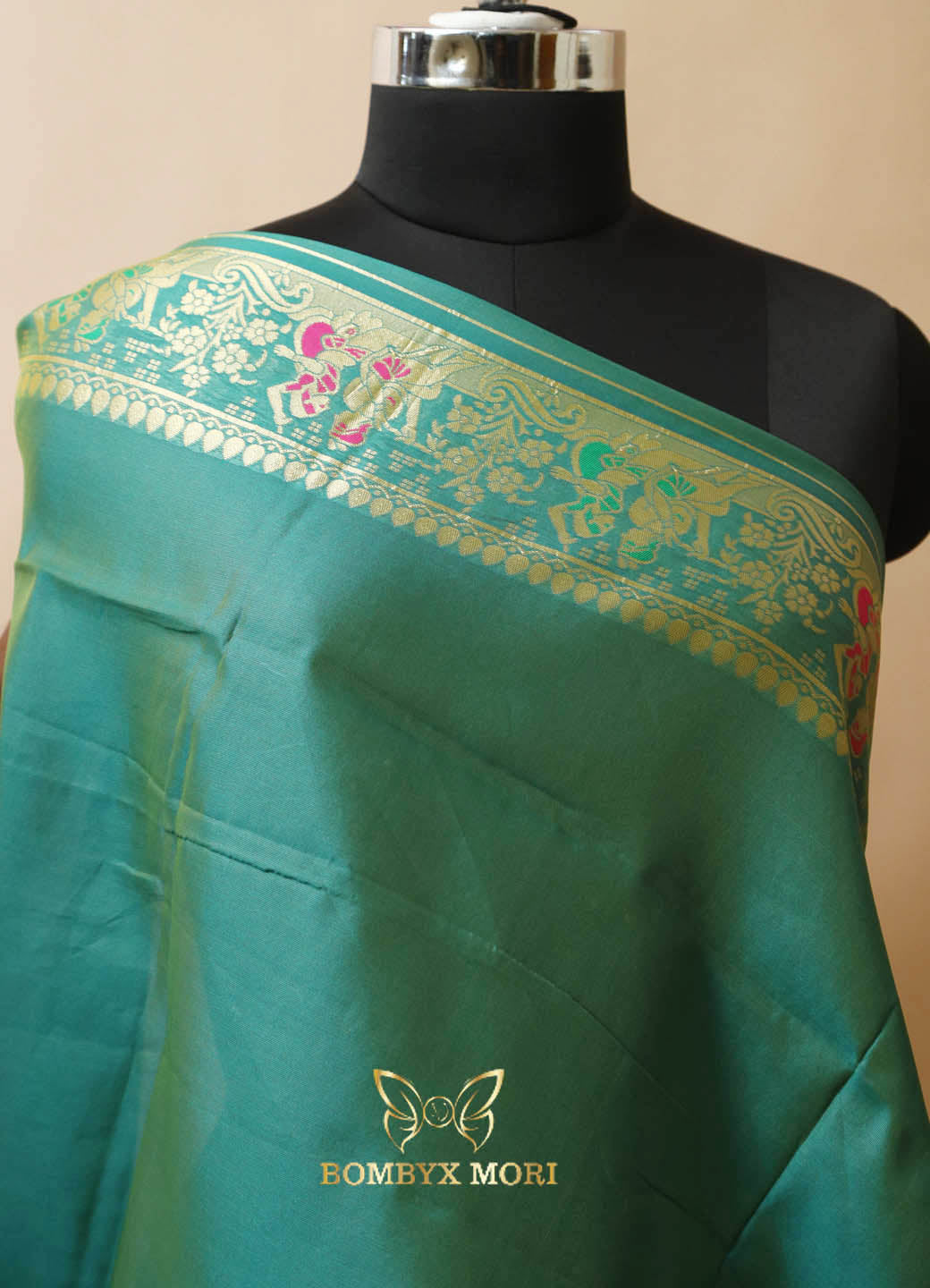 Yellow and Mint Baluchari green Saree