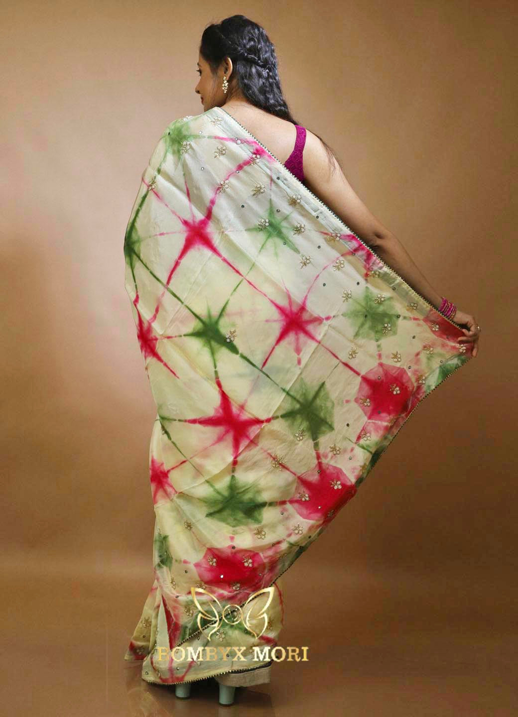 Pink Green Tie-Dye Royal Rajwada saree