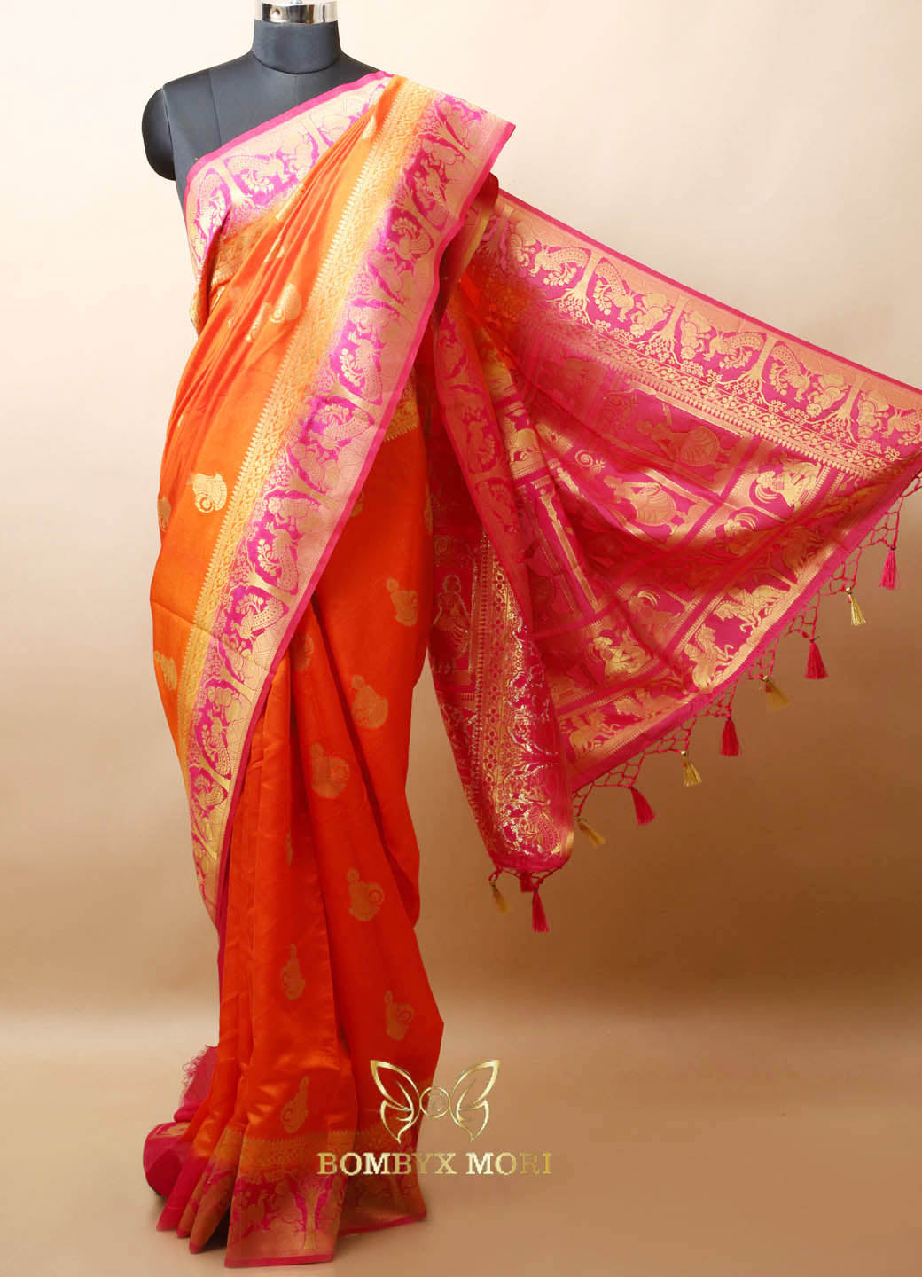 Red & Pink Silk Baluchari