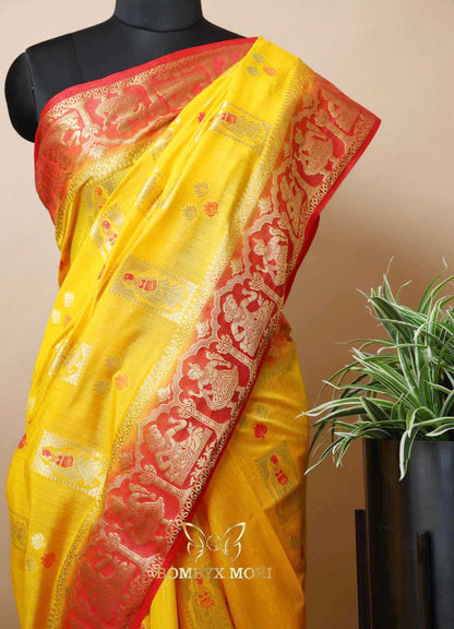 Sunshine Yellow and Red Baluchari Saree