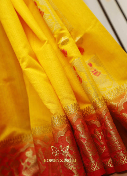 Sunshine Yellow and Red Baluchari Saree