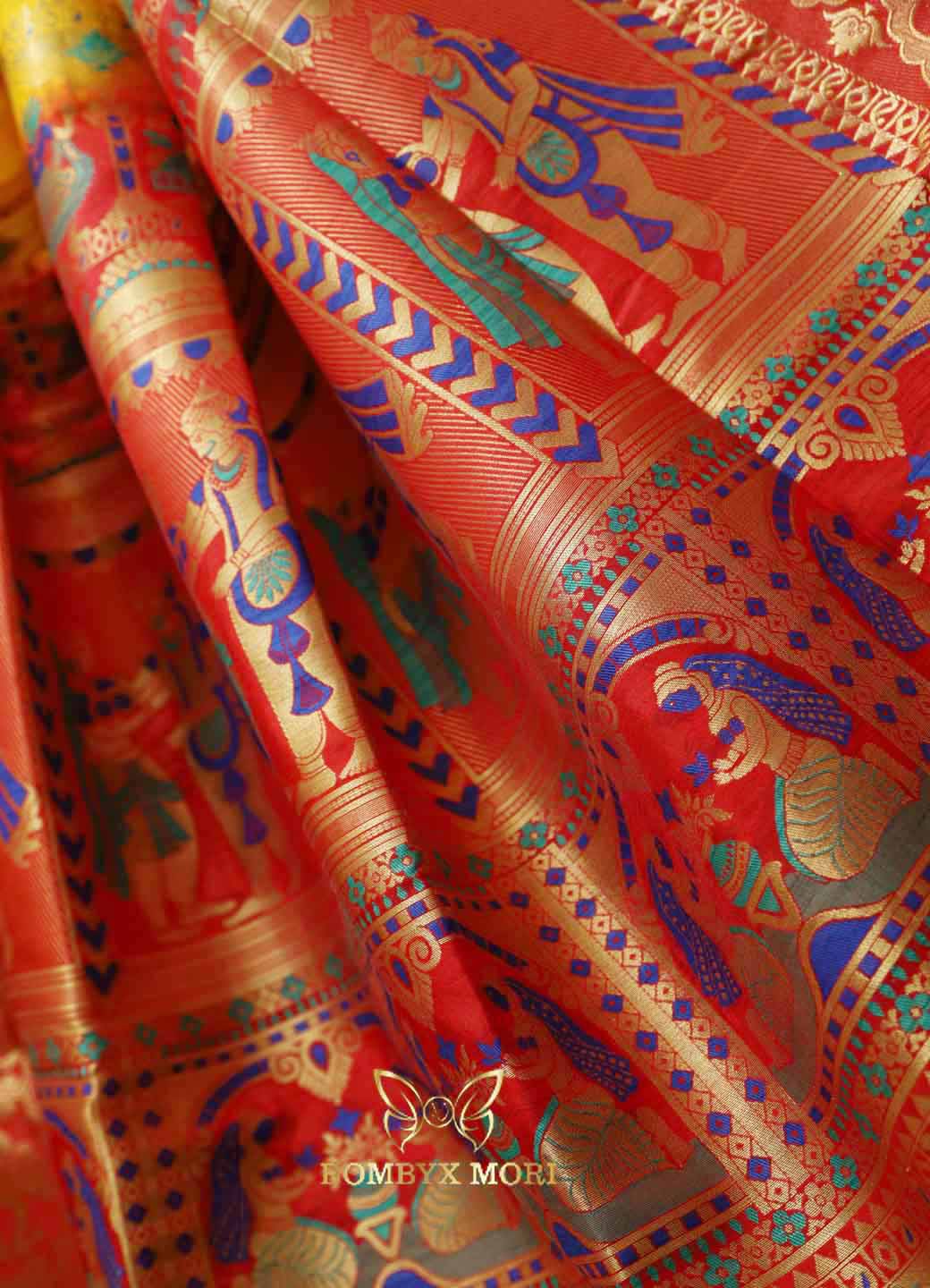 Sunshine Yellow and Red Baluchari Saree