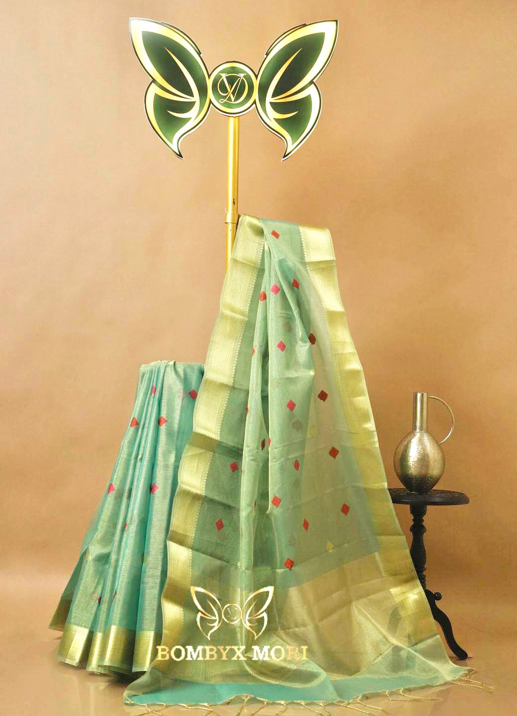 Mint Green and Golden Tissue Saree