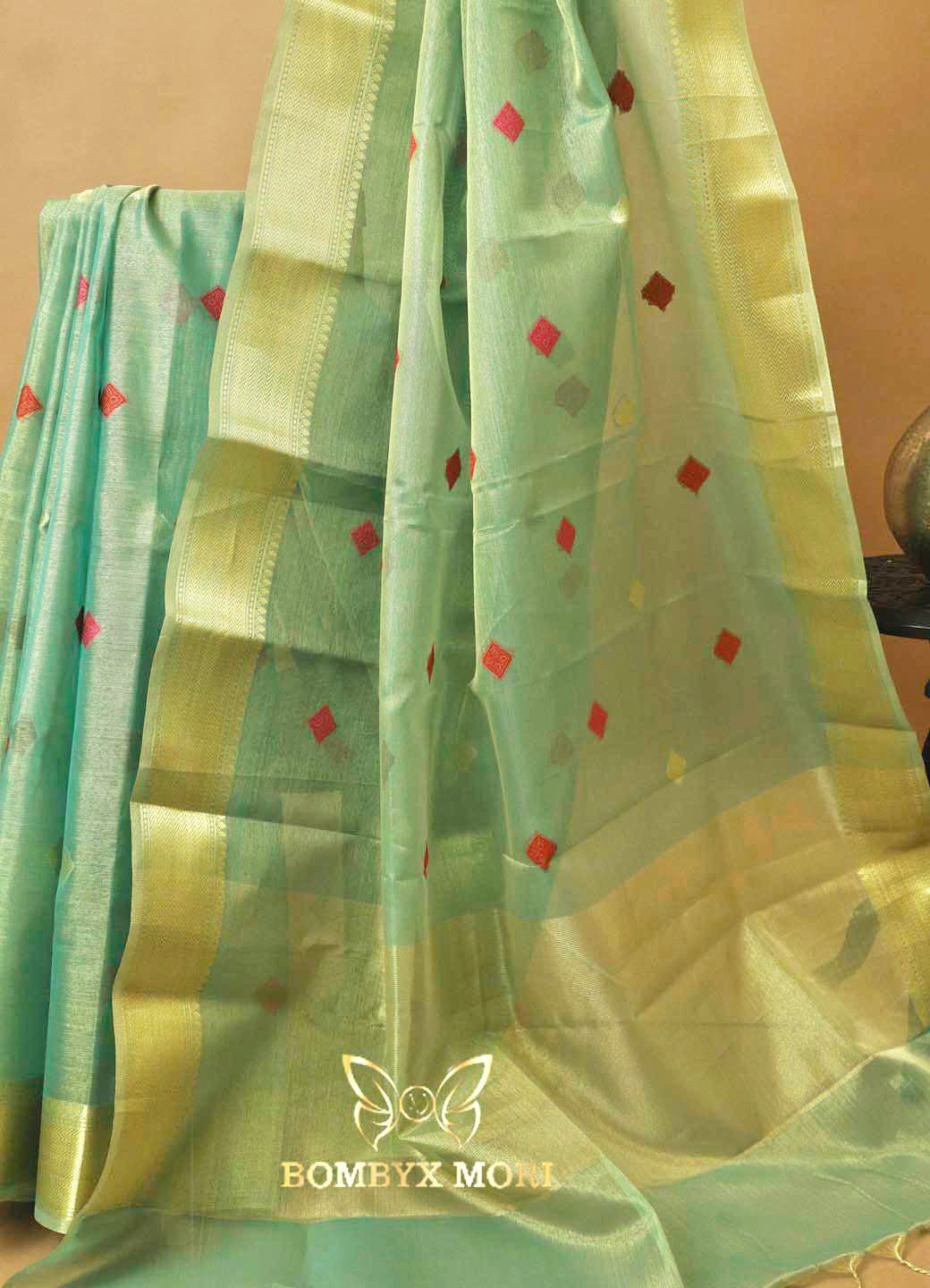 Mint Green and Golden Tissue Saree