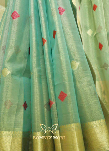 Mint Green and Golden Tissue Saree