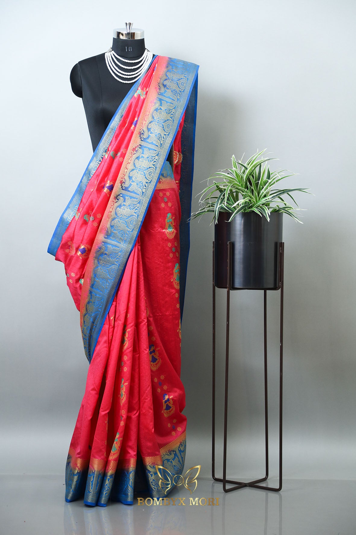 Exquisite Pink and Blue Baluchari saree