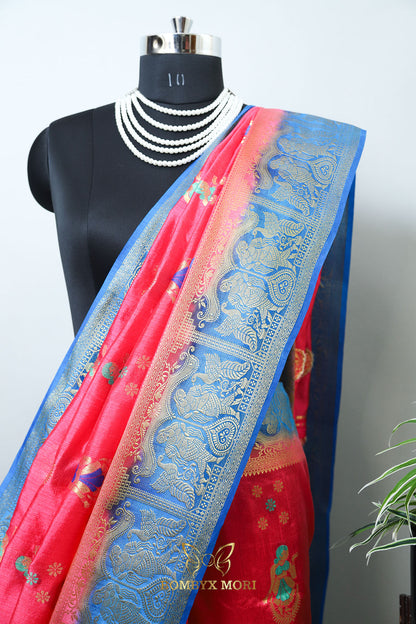 Exquisite Pink and Blue Baluchari saree