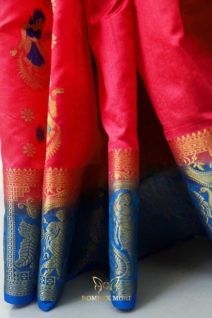 Exquisite Pink and Blue Baluchari saree