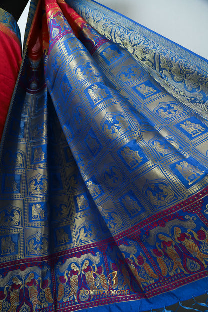 Exquisite Pink and Blue Baluchari saree