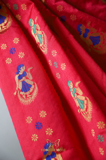 Exquisite Pink and Blue Baluchari saree