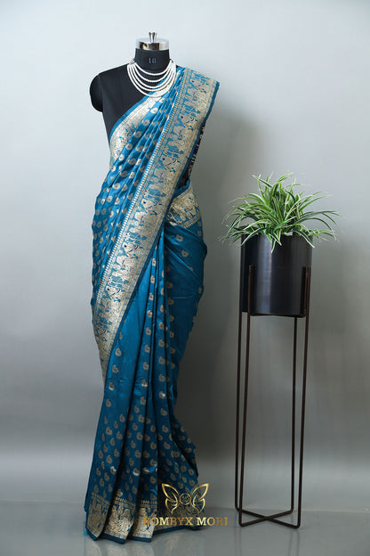 Star Command blue Baluchari Saree