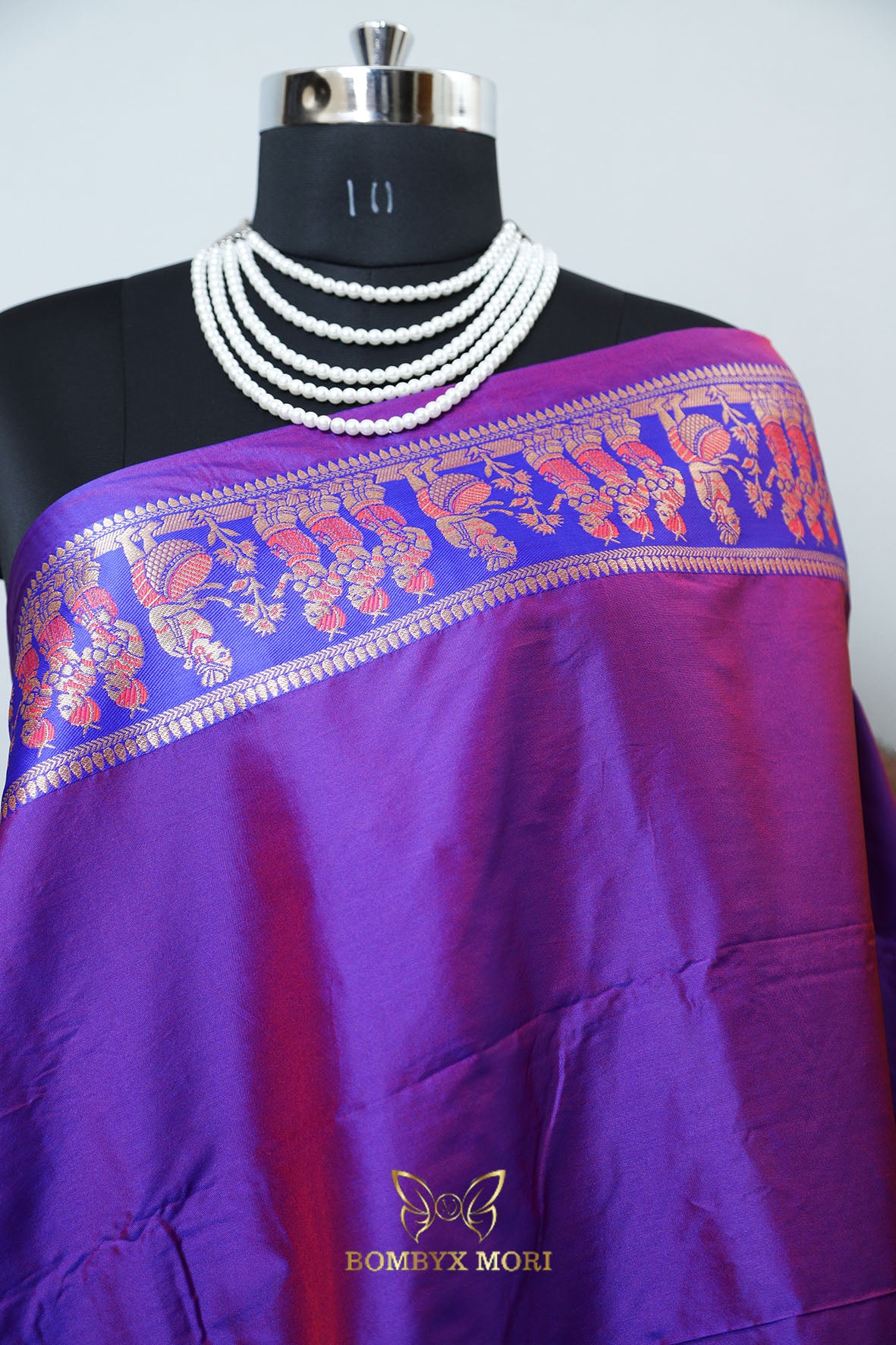 Tomato Red, Blue, and Magenta Aesthetic Baluchari saree