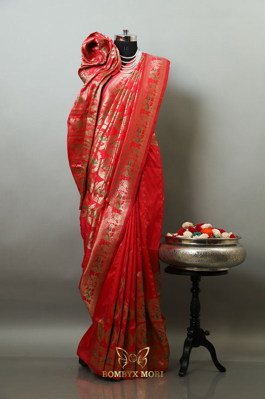 Scarlet Red Baluchari Saree