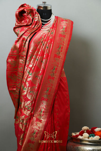 Scarlet Red Baluchari Saree