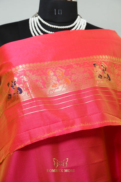 Mint Green and Bright Pink Baluchari saree