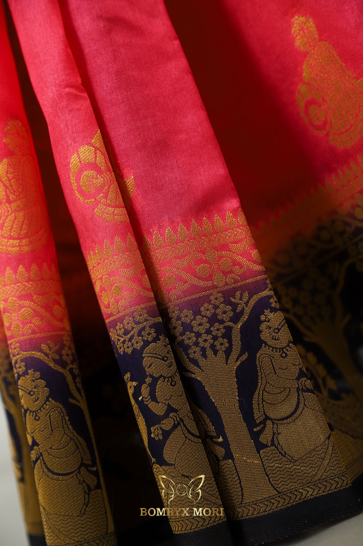 Bright Pink and Royal Blue Baluchari saree