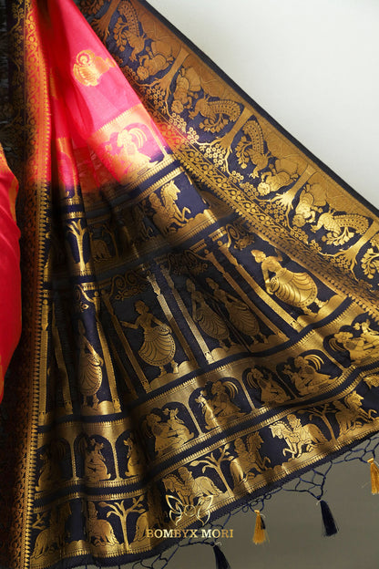 Bright Pink and Royal Blue Baluchari saree