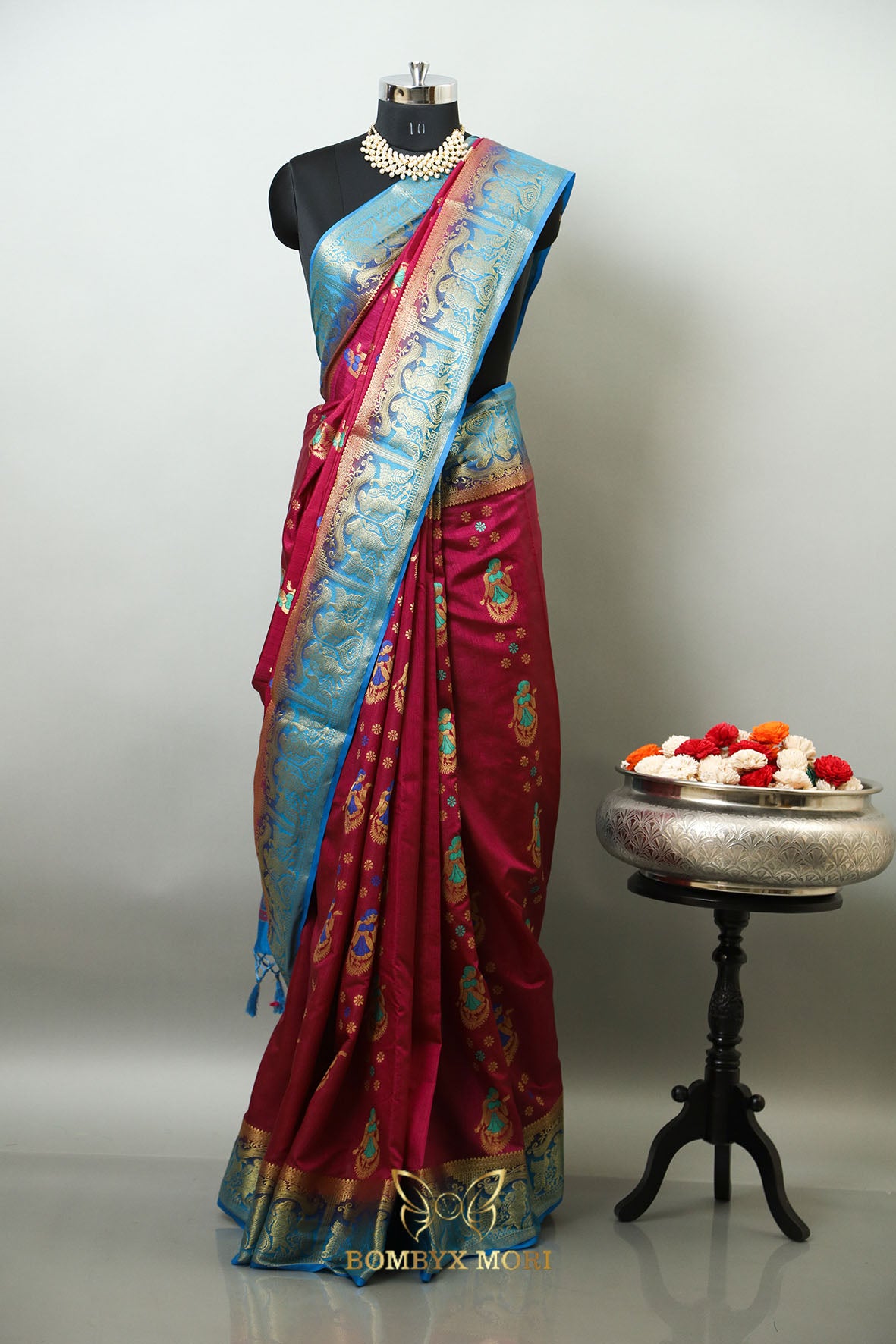 Exquisite Blue  and wine Baluchari Saree