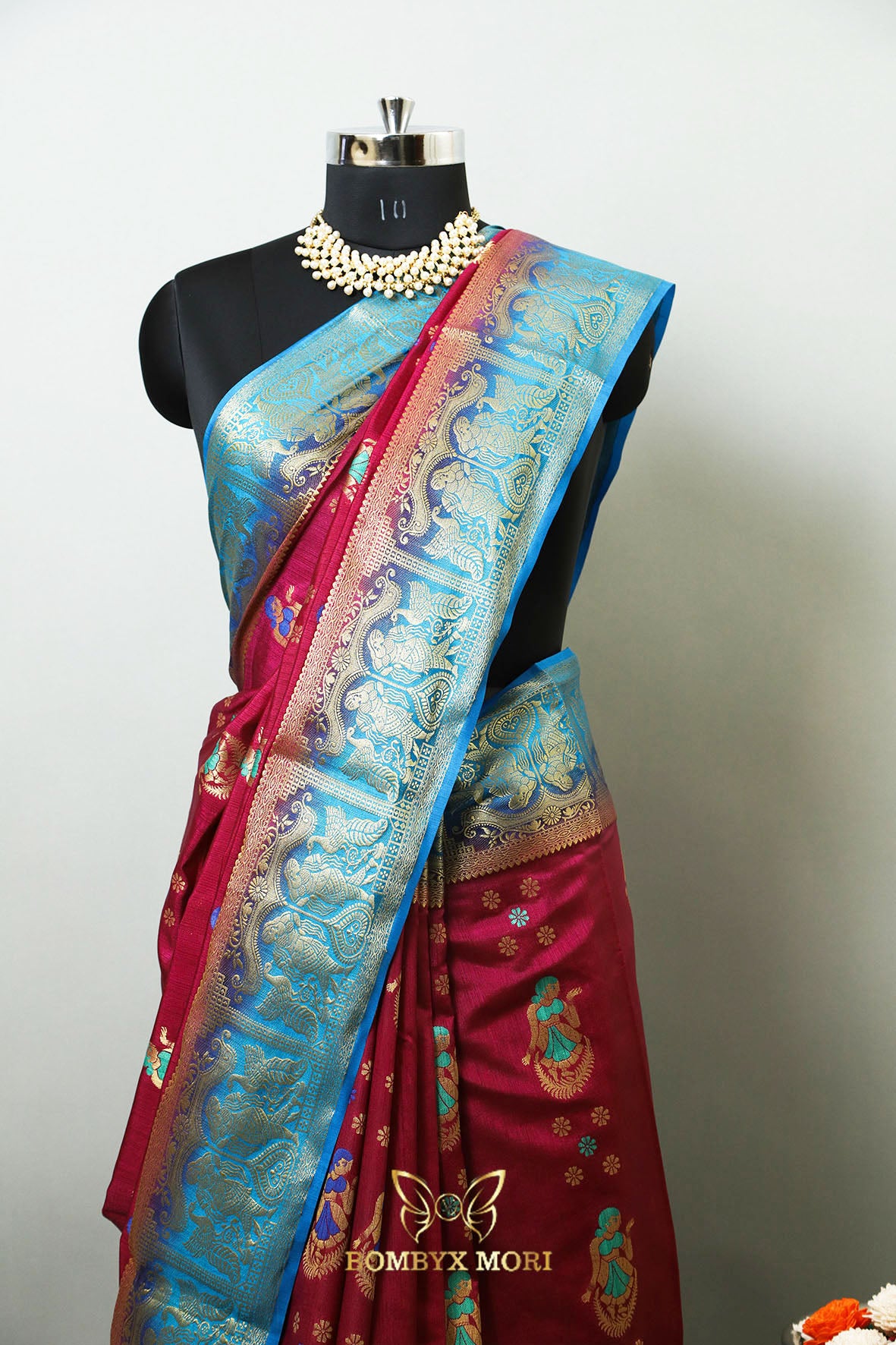 Exquisite Blue  and wine Baluchari Saree