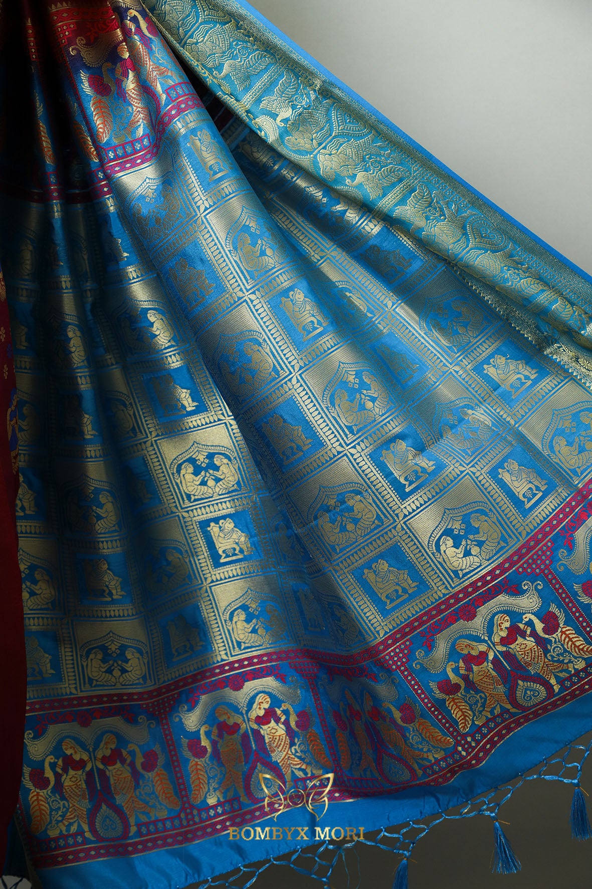 Exquisite Blue  and wine Baluchari Saree