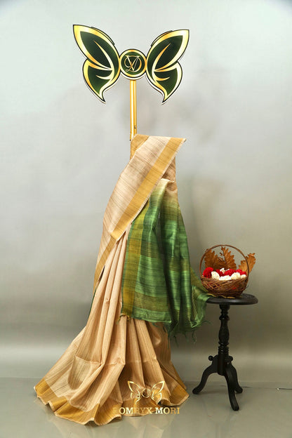 Golden Beige and Green Hues Bhagalpuri Saree