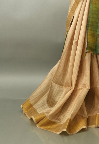 Golden Beige and Green Hues Bhagalpuri Saree