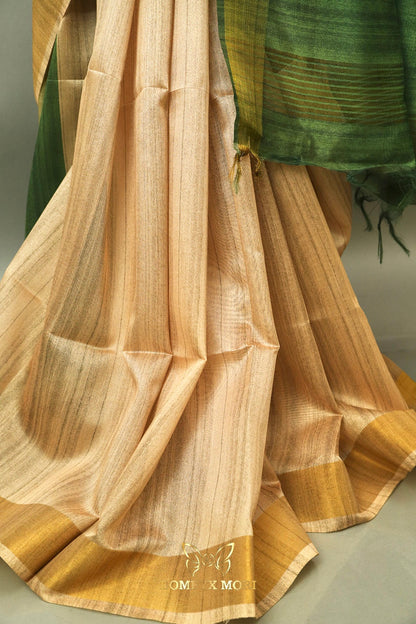 Golden Beige and Green Hues Bhagalpuri Saree