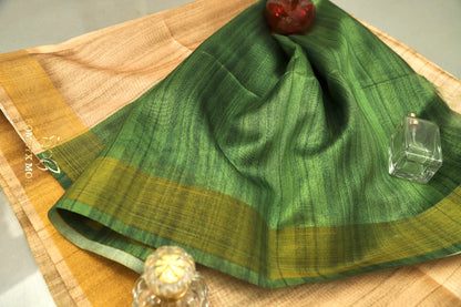 Golden Beige and Green Hues Bhagalpuri Saree